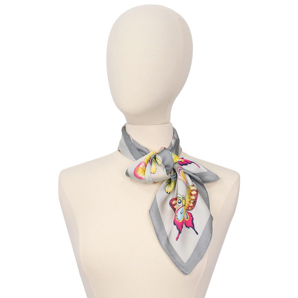 gray Trim butterfly silk scarf for hair