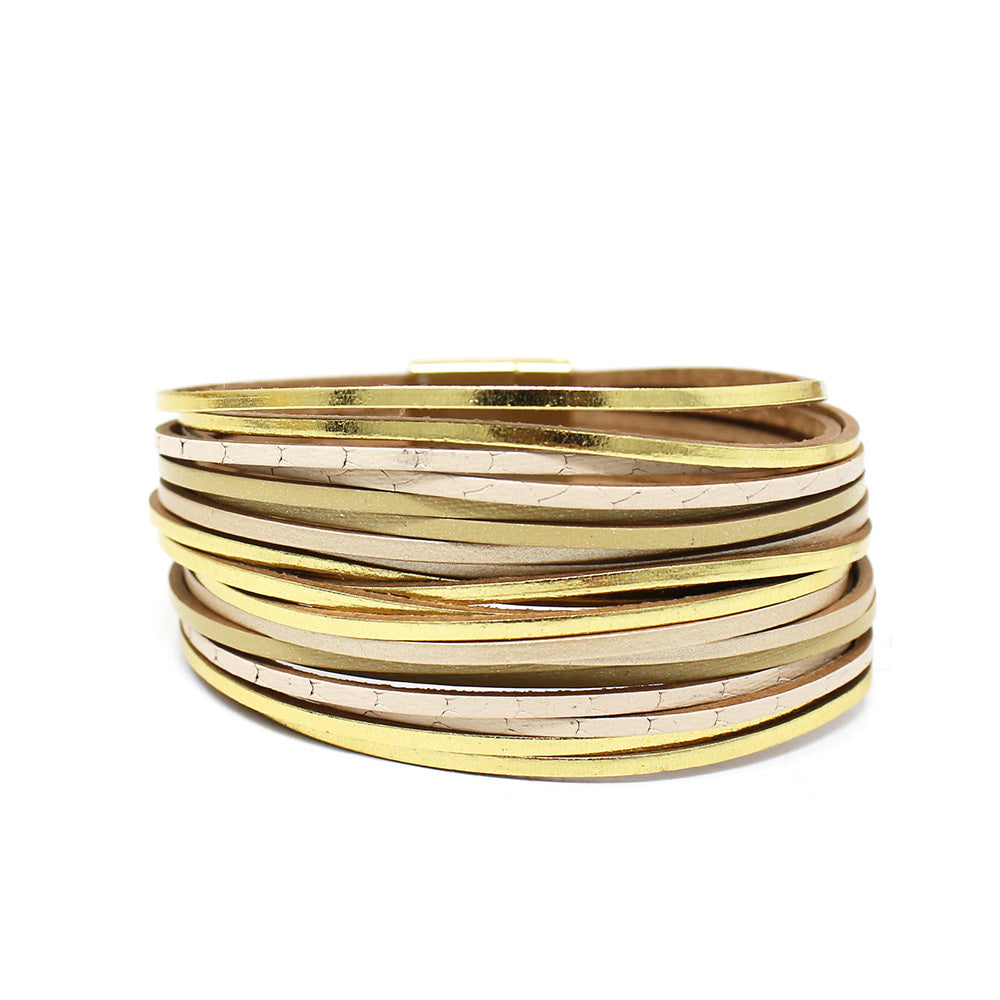 gold multi layer leather bracelet