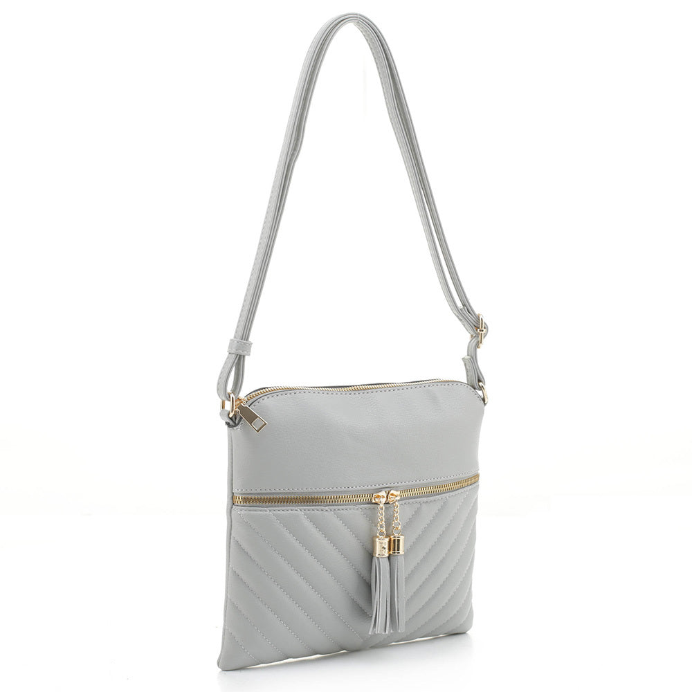 gray vegan leather crossbody bag for ladies