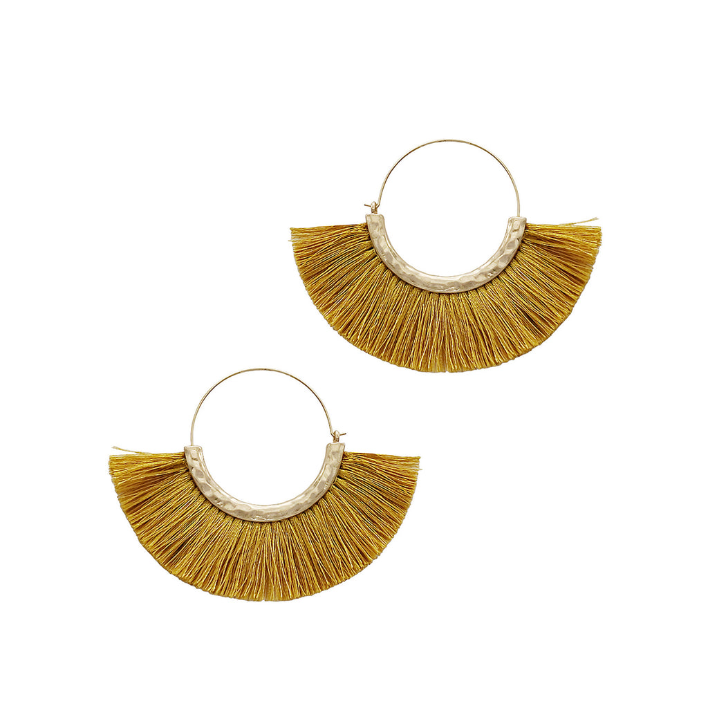 mustard metal tassel hoop earrings