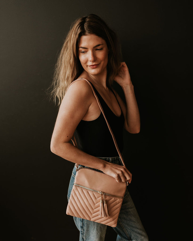 blush vegan leather crossbody bag for women