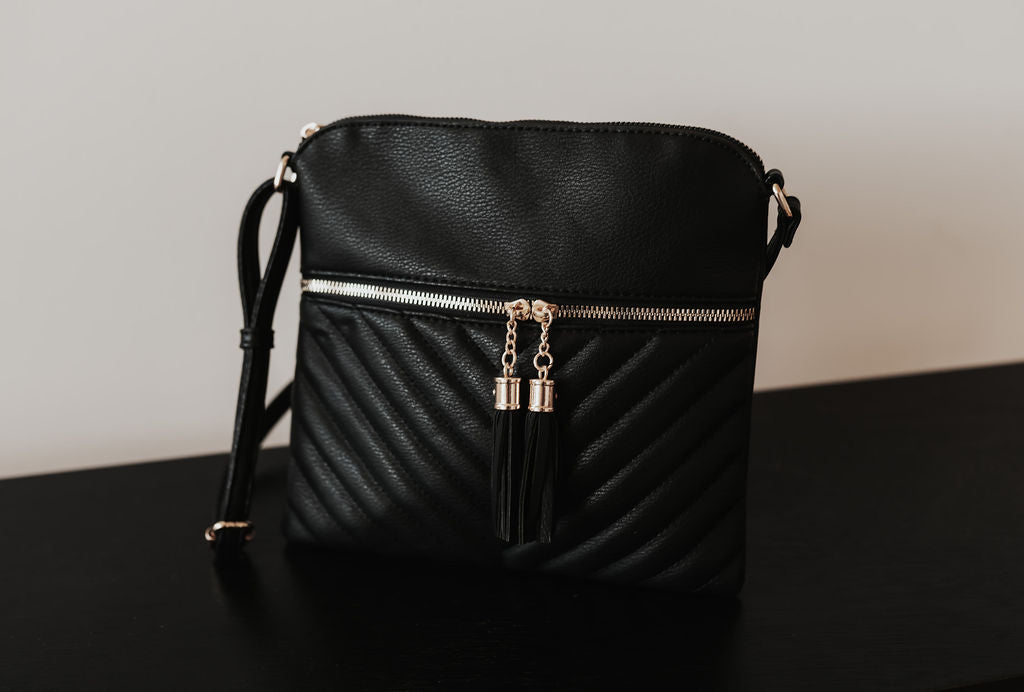 black vegan leather crossbody bag for women