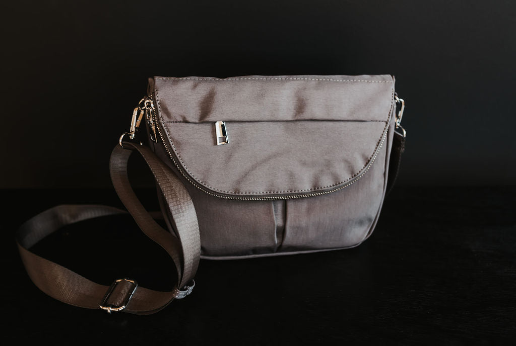 gray nylon crossbody bag for ladies