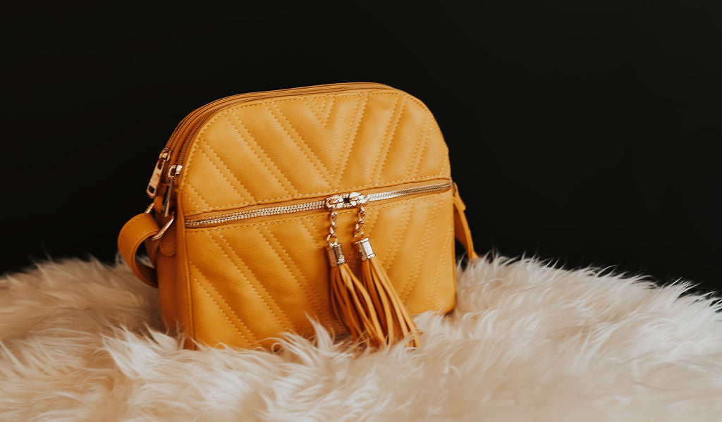 chevron quilted mustard crossbody bag