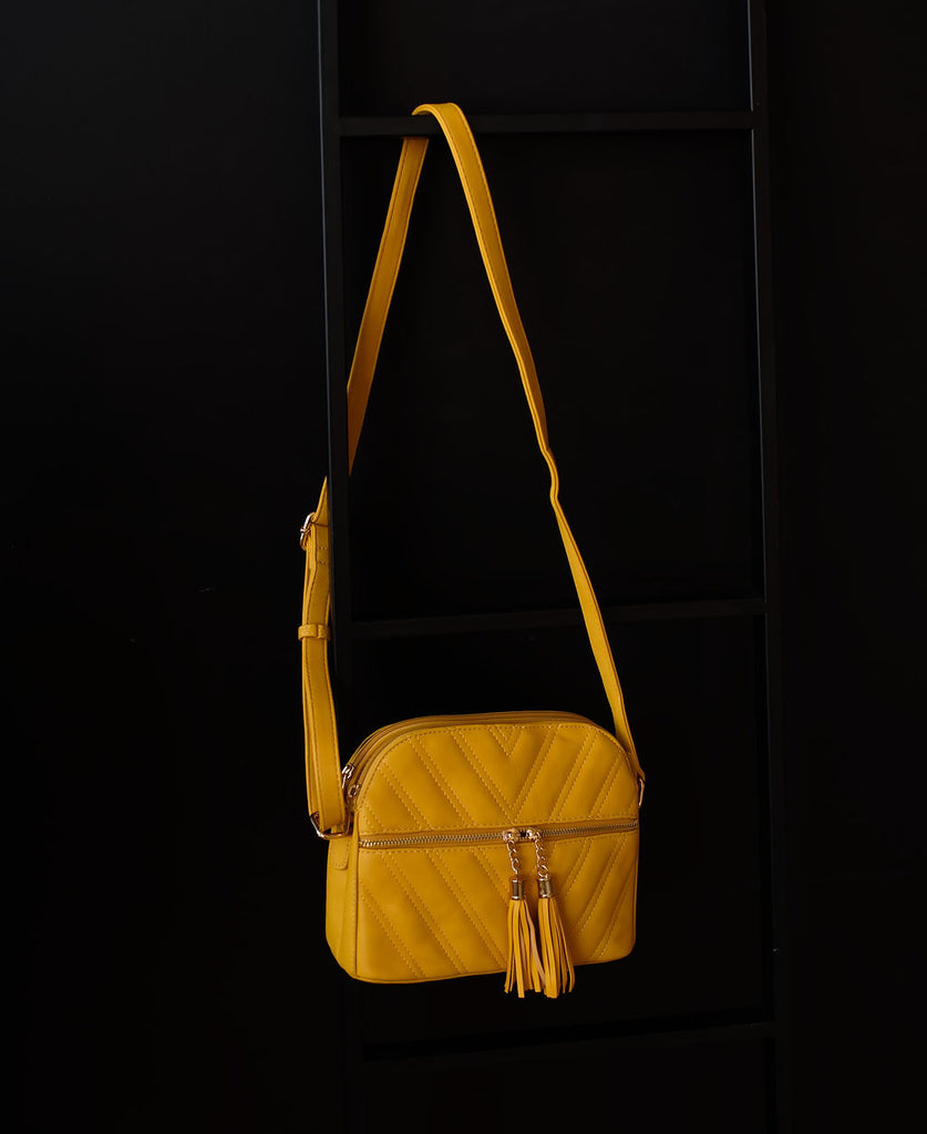 chevron quilted mustard crossbody bag